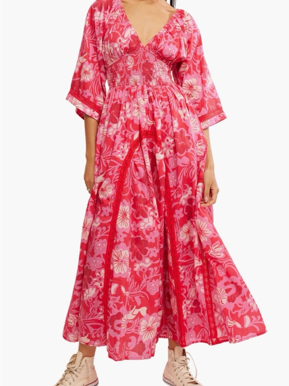 Free People NWT Pink Floral V‑Neck Maxi Dress SZ S - retails $168